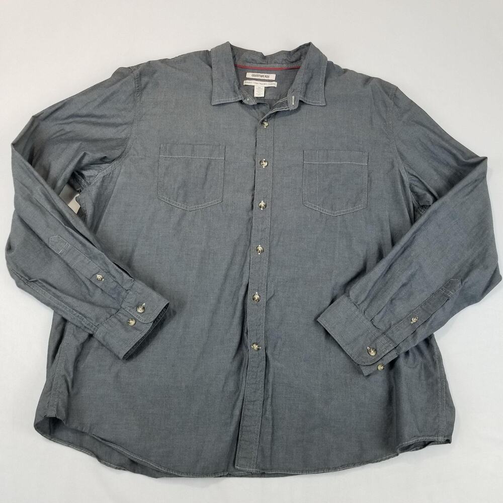 Goodthreads Shirt Mens 2XL Blue Chambray Button Up Long Sleeve Cotton Casual